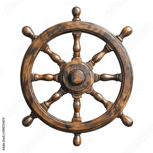 wooden ship steering wheel isolated on transparent background PNG