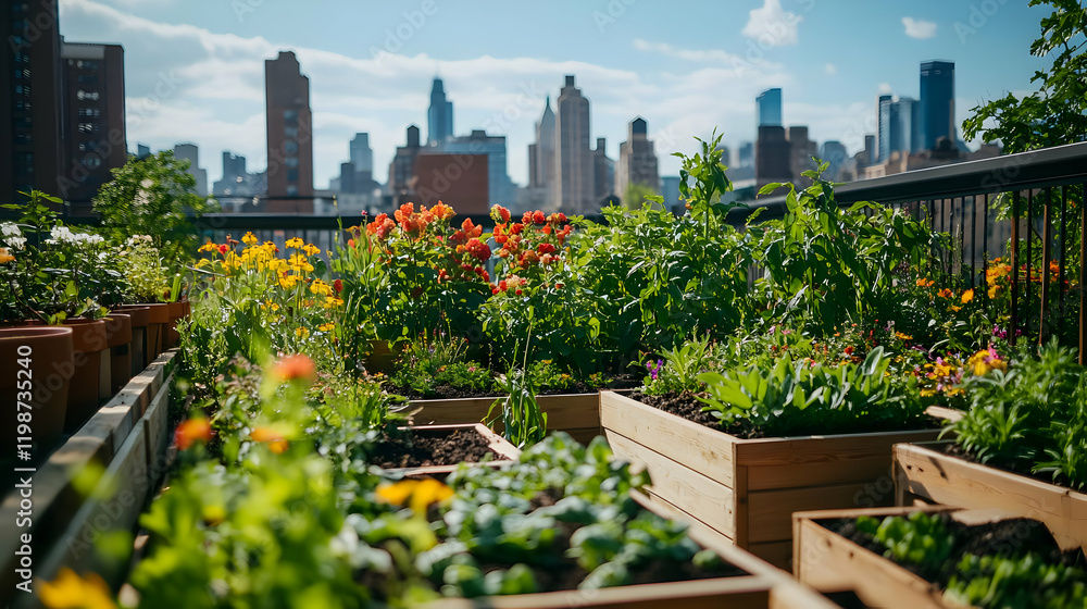 A rooftop terrace garden filled with lush green garden. Urban garden. A rooftop terrace garden filled with lush green garden. Urban garden.
