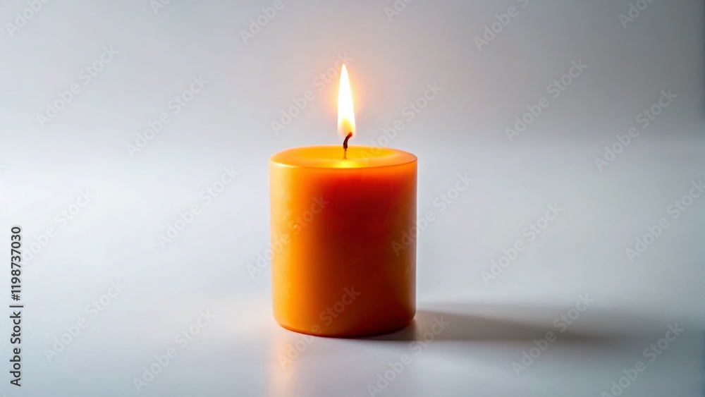 Single Burning Candle on White, Isolated, Minimalist Still Life, Clean Background, Food Photography Prop Single Burning Candle on White, Isolated, Minimalist Still Life, Clean Background, Food Photography Prop