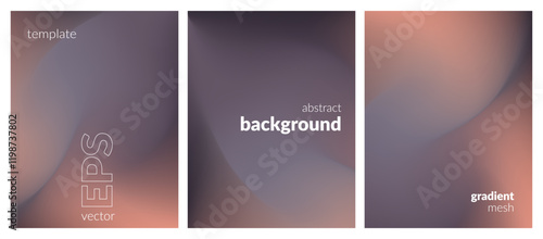 Abstract liquid background set. Gradient mesh. Effect pale color blend. Blurred fluid dark gray mix. Modern design template for web covers, ad banners, posters, brochures, flyers. Vector image