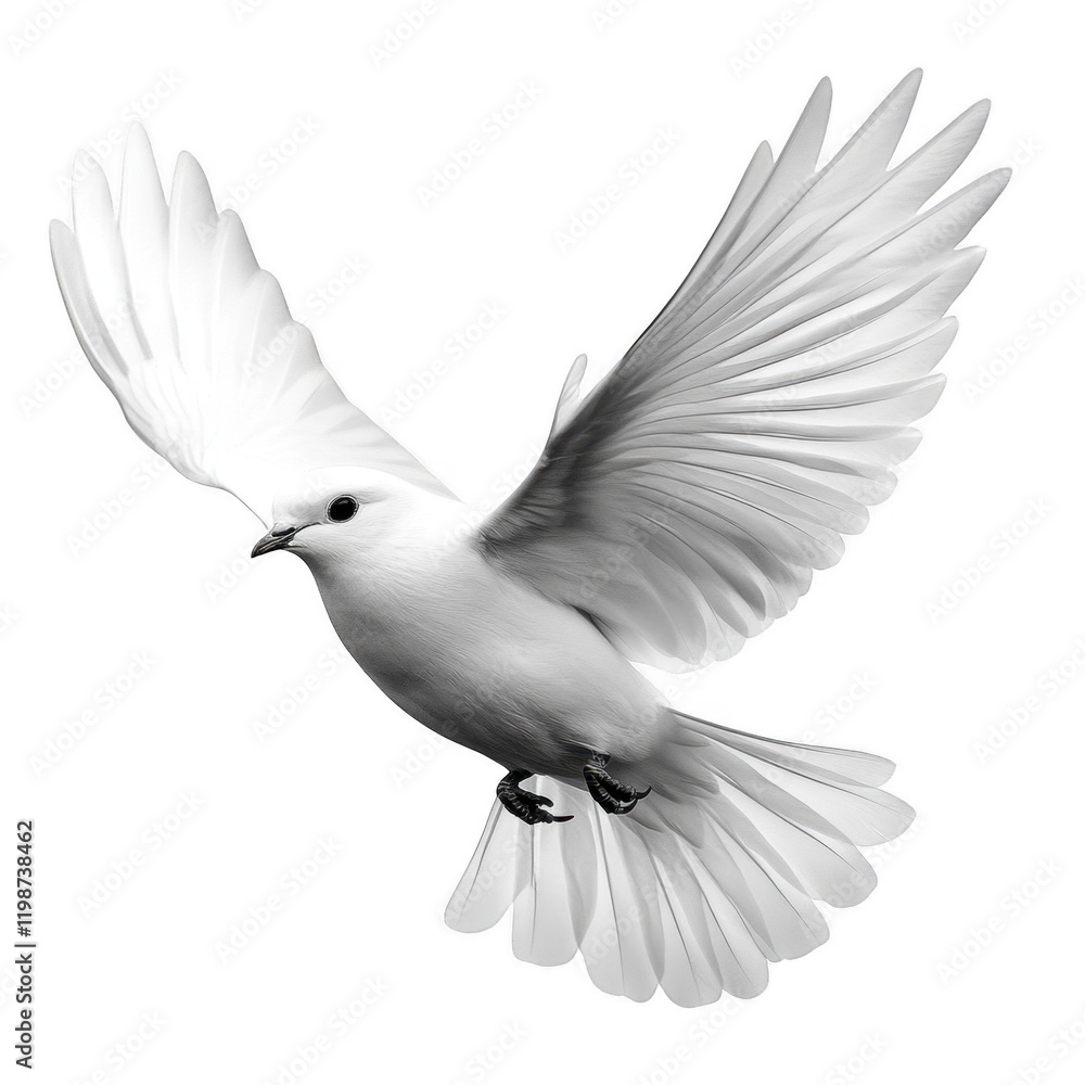 Fototapeta premium graceful white bird in flight, showcasing its elegant wings against transparency background. image captures beauty and freedom of nature, evoking sense of peace and tranquility