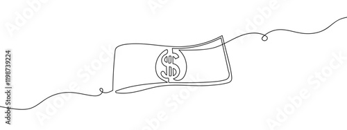 The banknote has a US dollar symbol in the middle line art vector business illustration with transparent background editable stroke.