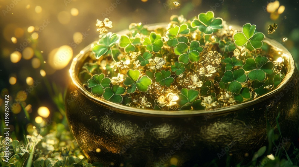Magical Golden Pot of Shamrocks and Gold, St. Patrick's Day Celebration Magical Golden Pot of Shamrocks and Gold, St. Patrick's Day Celebration
