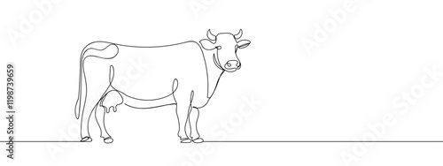 Full-length dairy cow for the agricultural industry line art vector illustration with transparent background editable stroke.