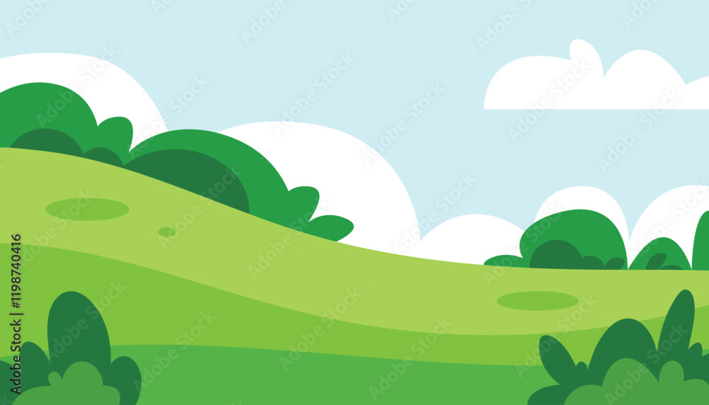 Obraz premium Green Summer Landscape with Bright Color Blue Sky