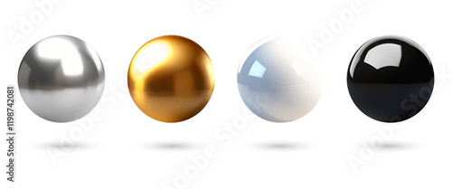 Silver and gold sphere ball 3d render icon isolated on transparent background. 