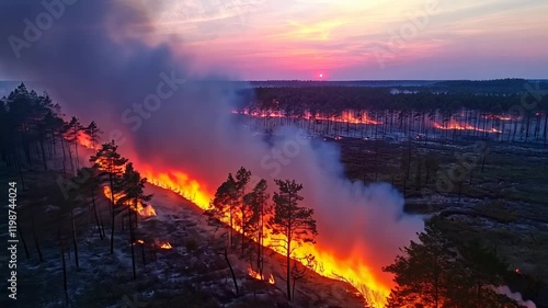 Wallpaper Mural Forest Fire at Sunset, wildfire, flames, burning trees, dusk, smoke Torontodigital.ca