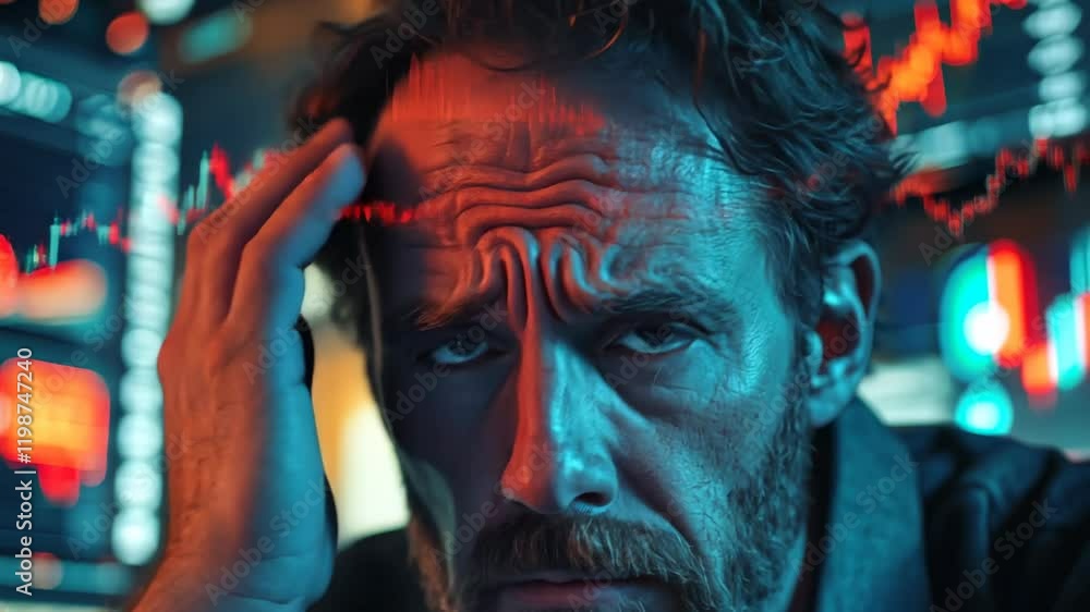 Stressed Trader Watching Stock Market Crash, worried, anxious, man, investor, decline Stressed Trader Watching Stock Market Crash, worried, anxious, man, investor, decline