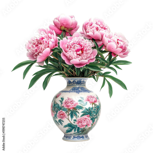 Floral Vintage Vase on transparent background.