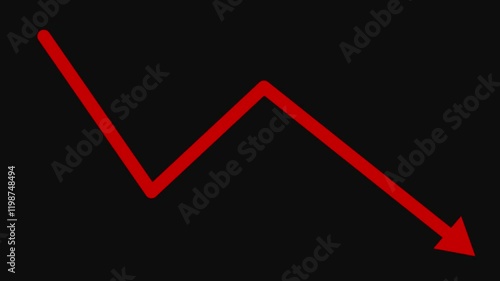 Graph arrow still goes down animation. red. Graph down fall. Business arrow loss animation. Economy.