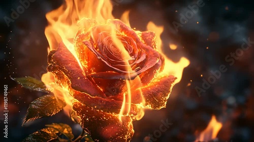 Burning Rose in Embers, fire rose, rose on fire, fiery rose, flaming rose, rose in flames