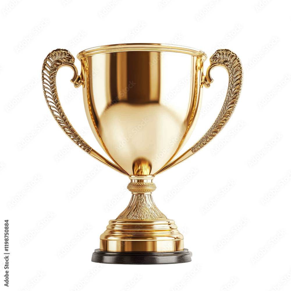 golden trophy cup isolated on a white transparent background