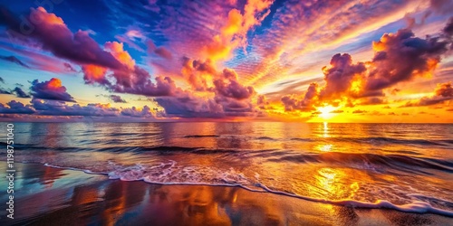 Sunrise Ocean Tilt-Shift: Pink and Gold Sky over Calm Water