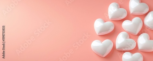 Minimalist heart shape on gradient background concept. White hearts arranged on a soft pink background