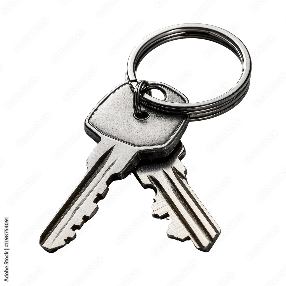 House keys with house shaped keychain isolated on a white transparent background House keys with house shaped keychain isolated on a white transparent background