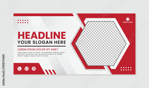 Modern hexagon abstract banner design template red and white background