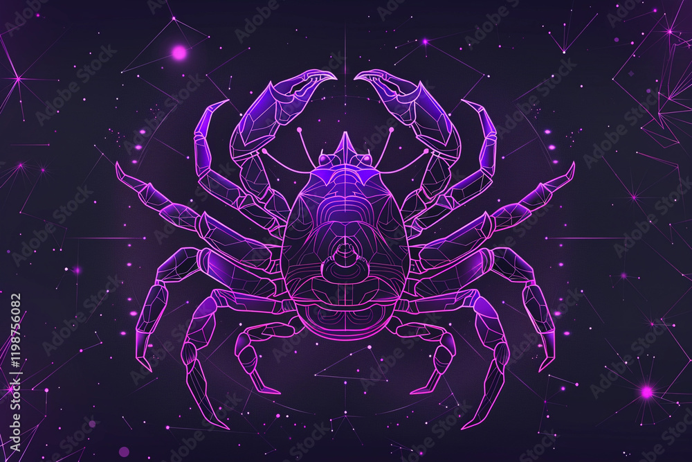 Fototapeta premium Astrological abstract composition with concept of Scorpio zodiac sign symbol, abstract vivid composition consists of fictional unreal fantastic vision on background