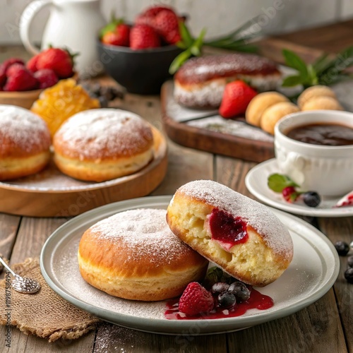 Pczki (Poland's breakfast) - Traditional Polish doughnuts. photo