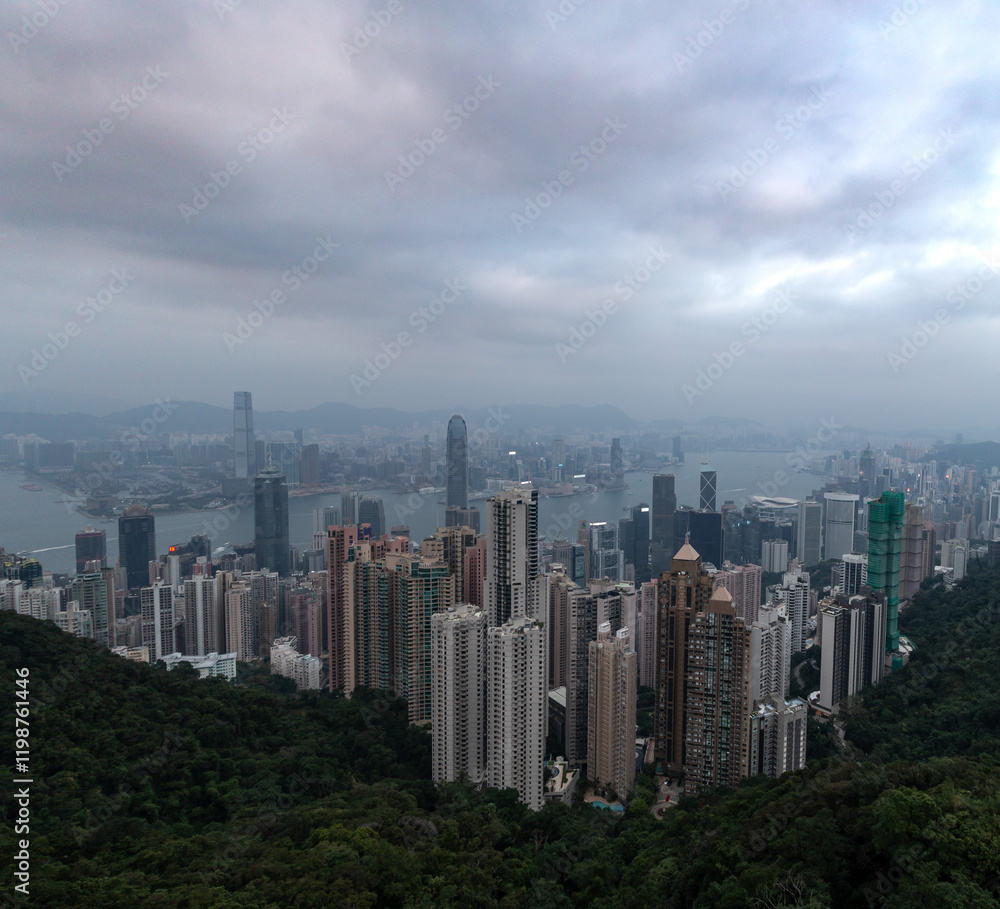 Victoria Peak's view during a rainy afternoon in Hong Kong Victoria Peak's view during a rainy afternoon in Hong Kong