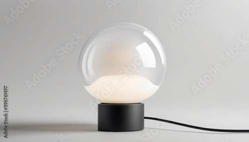 Spherical glass table lamp with a black base on a neutral gray background photo