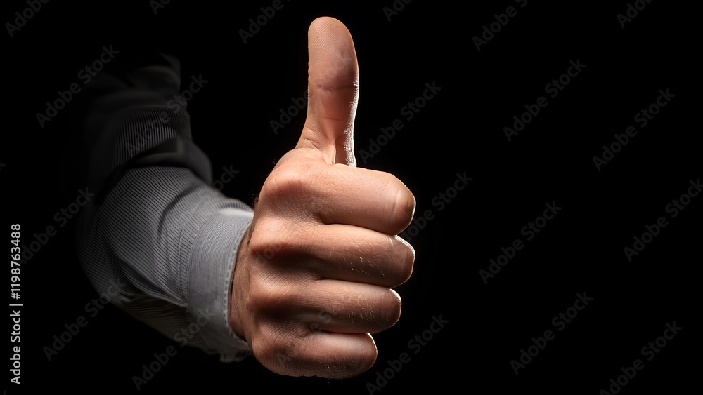 A close-up of a hand extended forward, making the OK sign with the thumb up, against a softly lit black background. The gesture conveys positivity and affirmation. A close-up of a hand extended forward, making the OK sign with the thumb up, against a softly lit black background. The gesture conveys positivity and affirmation.