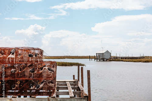 Crab Pots and Old Building on Smith Island photo