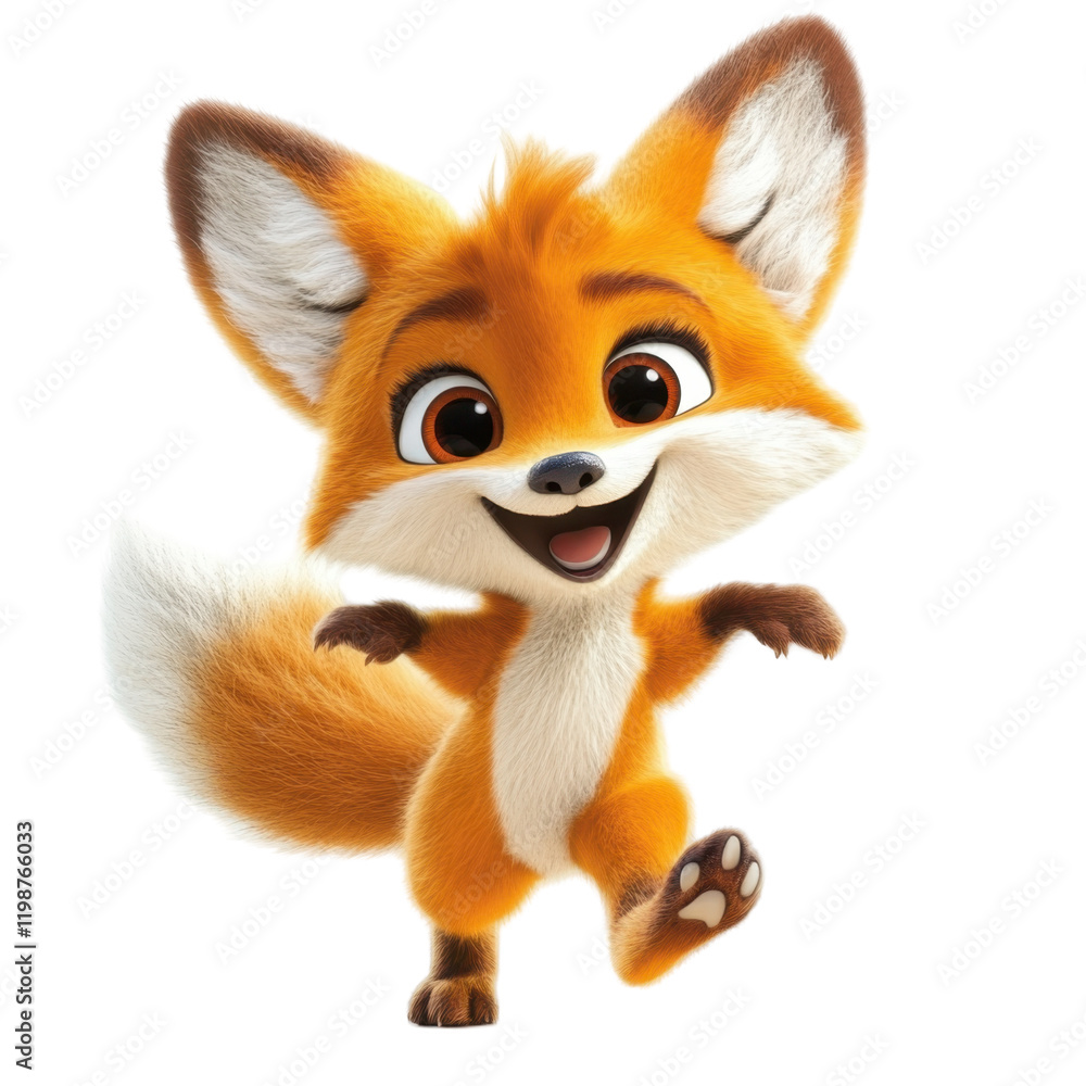 Cheerful Cartoon Fox Character Dancing Joyfully in a Bright Animated Style Environment Cheerful Cartoon Fox Character Dancing Joyfully in a Bright Animated Style Environment