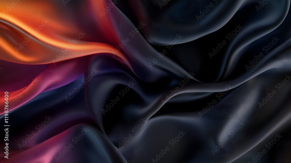 Obraz premium Silk fabric, abstract wavy black satin fabric background. Generative AI