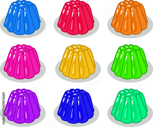 vector set of fruit jelly. moulded gelatin puddings isolated on white background. colorful dessert jello icons. clipart jelly collection of healthy gelatin diet illustrations