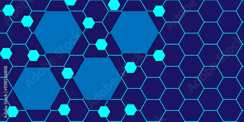 White hexagons geometric background, minimal. Honeycomb pattern with hexagon mesh. Texture bee comb grid. Flat vector illustration. Abstract Digital Blue Hexagons Business or Science Background. Tech.