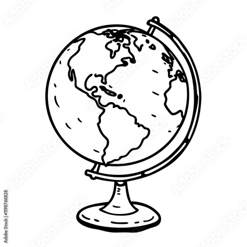 Monochrome Hand Drawn Globe Illustration for Educational and Travel Design