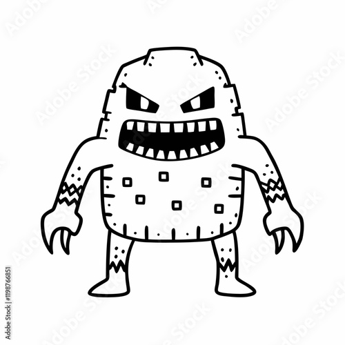  Monster Line Art Angry Creature with Spiky Teeth