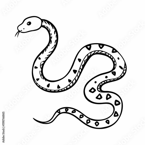 Black and White Snake Illustration Vector Line Art of a Coiled Reptile