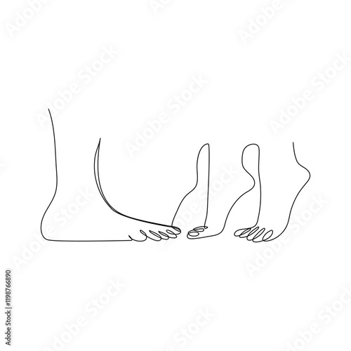 One continuous line drawing of bare foot and footprint. Elegance female feet in simple linear style. Concept of Wellness massage and Care about soft skin. Editable stroke. Doodle vector illustration