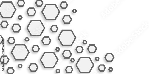 White hexagons geometric background, minimal. Honeycomb pattern with hexagon mesh. Texture bee comb grid. Flat vector illustration. Abstract Digital Blue Hexagons Business or Science Background. Tech.