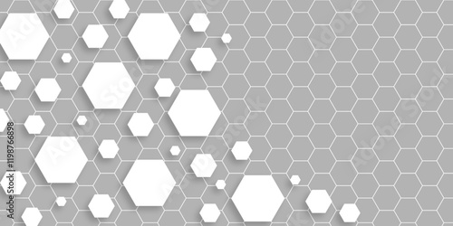White hexagons geometric background, minimal. Honeycomb pattern with hexagon mesh. Texture bee comb grid. Flat vector illustration. Abstract Digital Blue Hexagons Business or Science Background. Tech.