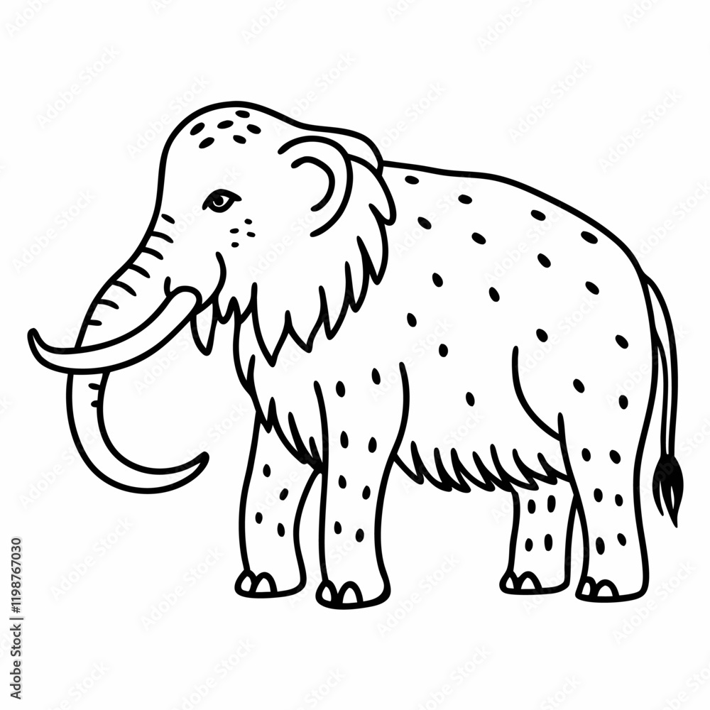 Obraz premium Black and White Mammoth Line Art Illustration for Educational Use