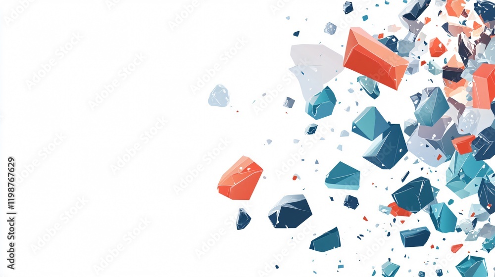 Abstract Explosion of Faceted Crystals on White Background - Dynamic and Colorful 3D Rendered Geometric Shapes Abstract Explosion of Faceted Crystals on White Background - Dynamic and Colorful 3D Rendered Geometric Shapes