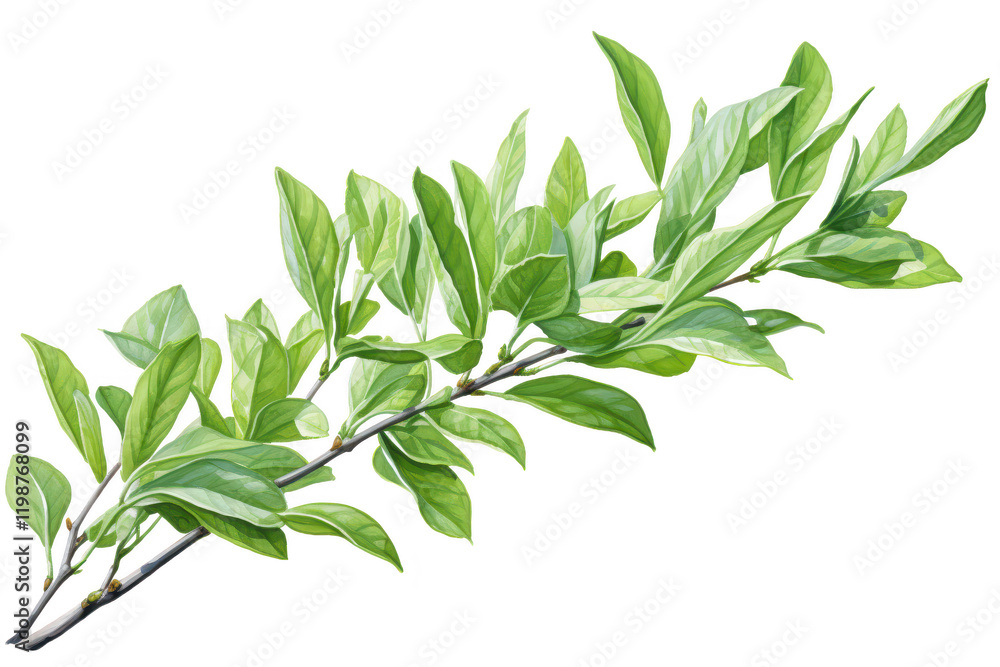 green tea leaf sprig on isolated background green tea leaf sprig on isolated background