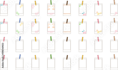 インスタントフィルム風フォトフレームのベクター素材イラストセット