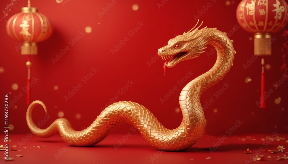 isolated shiny golden snake on the red background chinese lunar new year isolated shiny golden snake on the red background chinese lunar new year