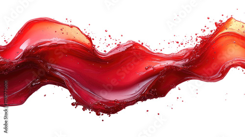 Vibrant and energetic splash of a red liquid similar to red berry jam, syrup, juice or punch isolated on a transparent background