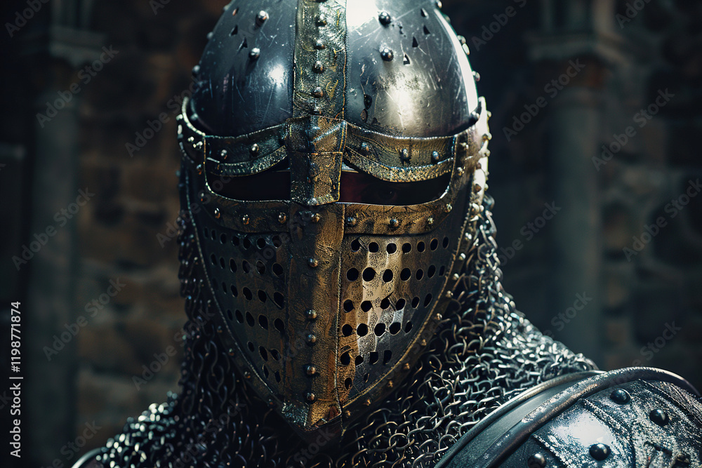 Fantastic beautiful royal knight in iron armor guards castle chambers, abstract vivid composition consists of fictional unreal fantastic vision on background Fantastic beautiful royal knight in iron armor guards castle chambers, abstract vivid composition consists of fictional unreal fantastic vision on background