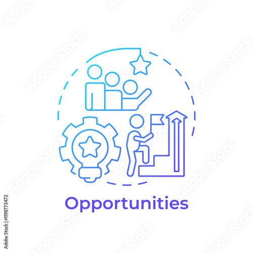 Opportunities blue gradient concept icon. Favorable situation in organization environment. SWOT analysis. Round shape line illustration. Abstract idea. Graphic design. Easy to use in article