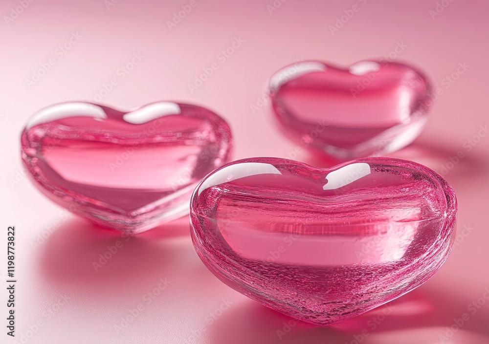 A pink background with heart-shaped podiums for product display, a Valentine's Day theme, a pink gradient background, a transparent glass effect, soft lighting, light reflection, and high saturation. A pink background with heart-shaped podiums for product display, a Valentine's Day theme, a pink gradient background, a transparent glass effect, soft lighting, light reflection, and high saturation.