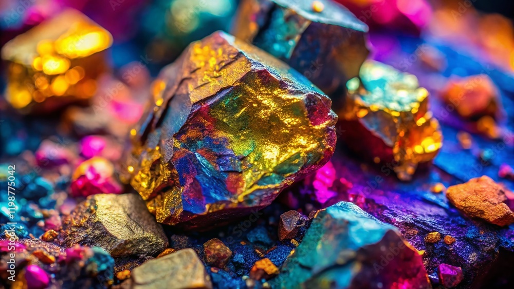 Fototapeta premium Vibrant Chalcopyrite, Pyrite & Calcite Mineral Formation Aerial View