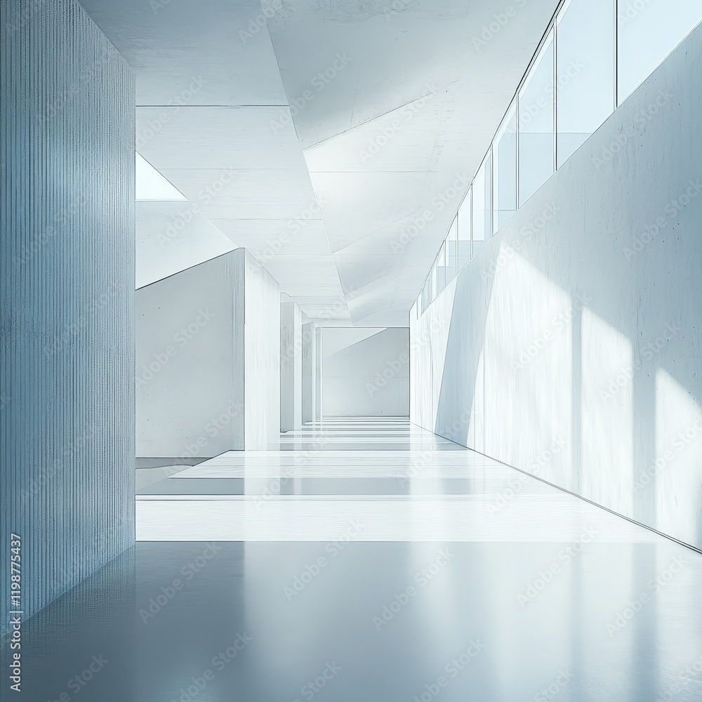 Fototapeta premium Discover a serene minimalist gallery interior showcasing pure light and clean architectural lines. This space embodies simplicity and elegance for modern art displays.
