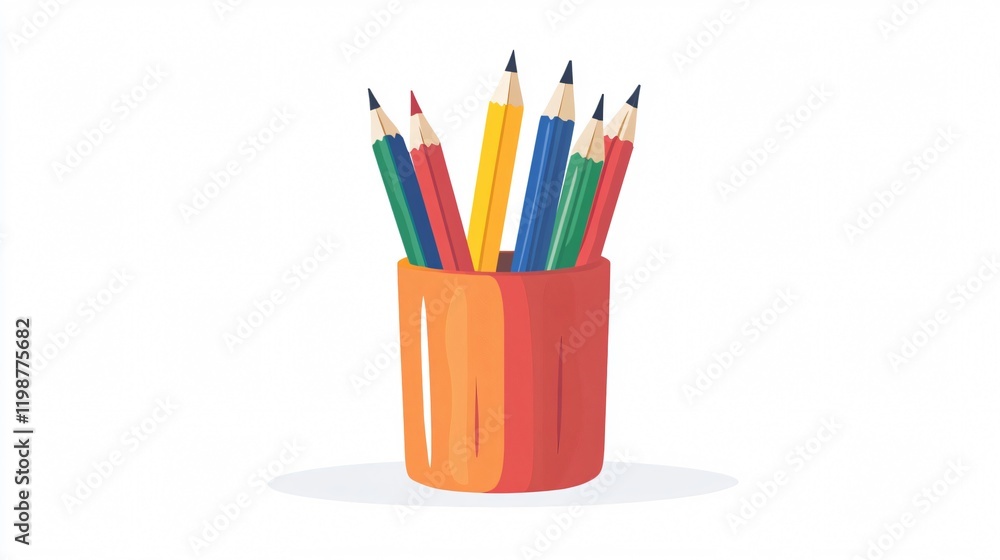 Obraz premium Vibrant Color Pencils in an Orange Holder: A Creative Essential for Drawing, Sketching, and Illustration