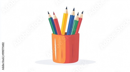 Vibrant Color Pencils in an Orange Holder: A Creative Essential for Drawing, Sketching, and Illustration