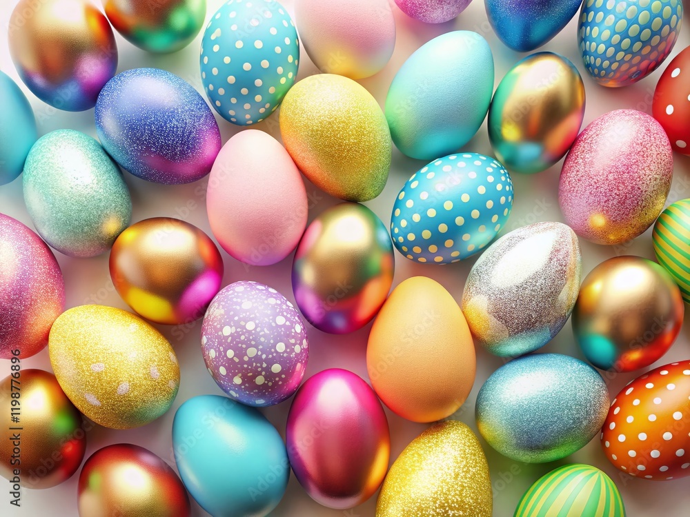 Obraz premium Vibrant Easter Eggs Flat Lay: Colorful Spring Holiday Background